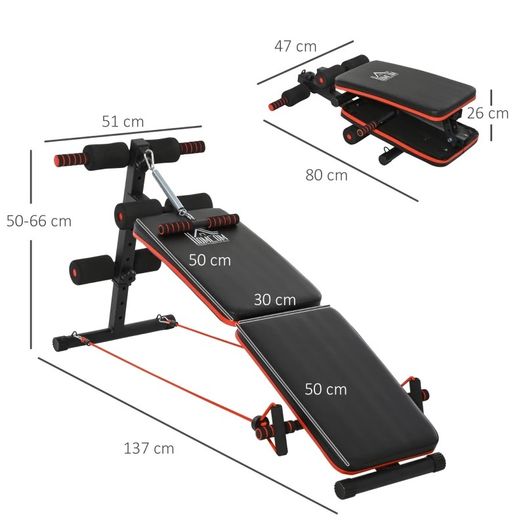 Steel Foldable Home Core Workout Bench Red/Black (FREE SHIPPING)