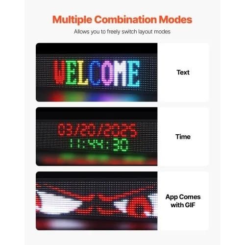 Programmable LED Sign, P10 Full Color Flexible Digital Scrolling Panel, DIY Custom Text Pattern GIF Display Board, Bluetooth APP Control Message Shop Sign for Store Business Advertising, 52x8 in