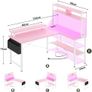 L Shaped Gaming Desk with Power Outlets & LED Lights, Small L- Shaped Computer Corner Desk with Monitor Stand & Storage Shelf, Gaming Table with Storage Bag, Pink Image 2