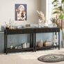 Narrow Fluted Console Table with 2 Drawers and Open Shelf Modern Painted Wood Sofa Table for Hallway, Living Room or Behind Couch (Black) Image 4