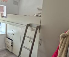 Loft bed, wardrobes, drawers, desk unit