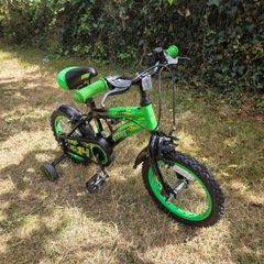 Green 14 Inch Strike Bike: Fixed Gear Bike for Kids with Training Wheels