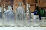 493 - Set of 6 Vintage Clear Glass Screw Cork Top Collectible Decorative Bottles and Jars