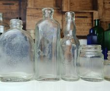 493 - Set of 6 Vintage Clear Glass Screw Cork Top Collectible Decorative Bottles and Jars