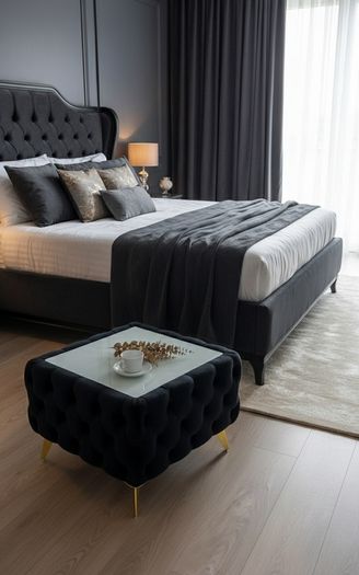 Chesterfield Velvet Square Coffee Table with temp Glass 63x63x45cm
