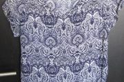 Ladies navy and white paisley style lightweight blouse size 8 /small