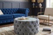 Coffee table round velvet and cristal buttons
