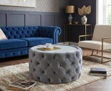 Coffee table round velvet and cristal buttons