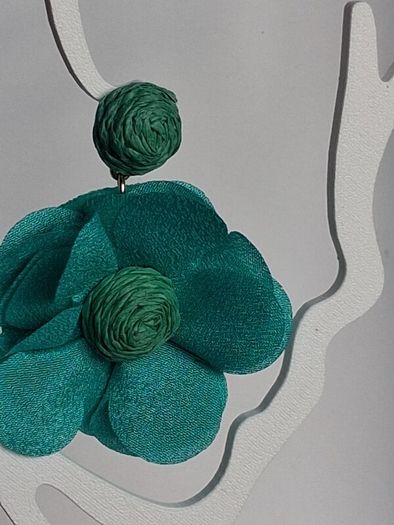 Chunky Raffia Green Fabric Flower Statement Earrings