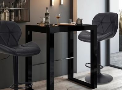 Set of 2 Bar Chairs,Modern Height Adjustable Kitchen Stools With Backs, Swivel Faux Leather Kitchen Island Chairs All Black