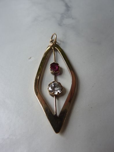 Modernist-style 9ct Gold Pendant, Pink and White Sapphire, London Hallmarked, Geometric Open Design