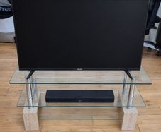 Tempered Glass TV Stand TV Unit Oak Effect & Chrome