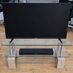 Tempered Glass TV Stand TV Unit Oak Effect & Chrome