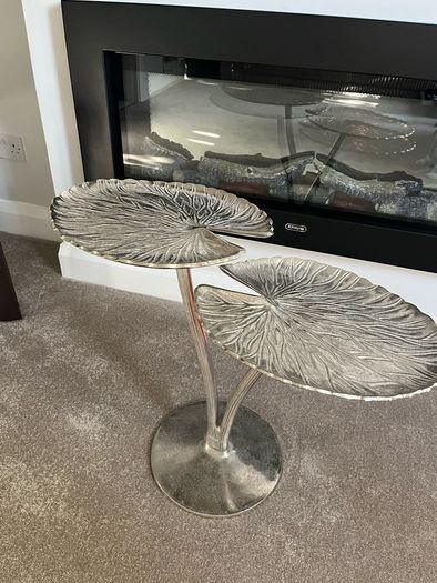 Silver Two Tier Leaf Side Table
