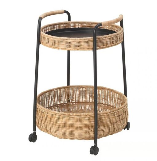 IKEA LUBBAN Trolley table with storage, rattan/anthracite