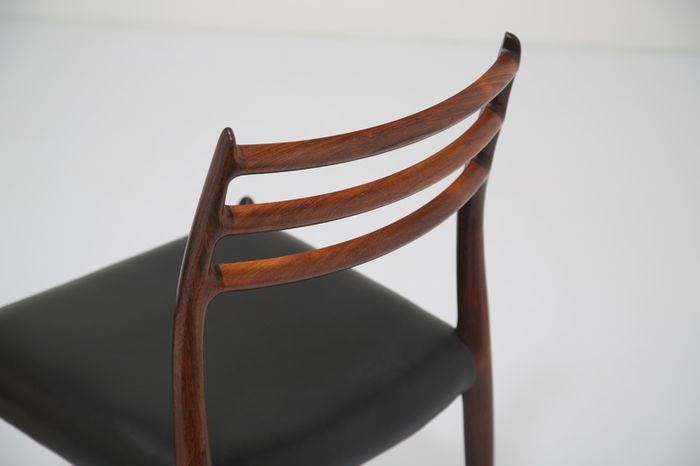 Vintage Set of 8 Rosewood and Leather Dining Chairs Model 78 by Niels Otto Moller, 1960s