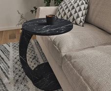 Side Table in C-Shape Mobile Sofa Table Living Room Table 56 x Diameter 38 cm White