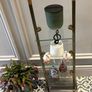 Vintage Mid-Century 4-Tier Brass & Glass Etagere Shelf Unit with Wooden Handle Accent Image 2