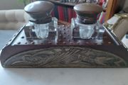 Antique double ink well desk stand