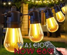 Outdoor Festoon Lights Mains Powered - 100ft/30m Outside String Lights 30+2 S14 LED Dimmable Bulbs with Remote, IP65 Waterproof for Patio Gazebo Pergola Garden Backyard (FREE SHIPPING)