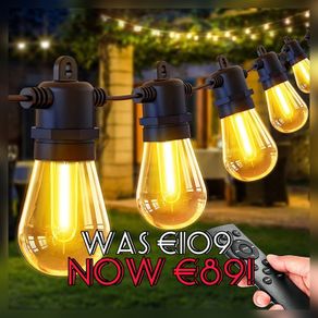 Outdoor Festoon Lights Mains Powered - 100ft/30m Outside String Lights 30+2 S14 LED Dimmable Bulbs with Remote, IP65 Waterproof for Patio Gazebo Pergola Garden Backyard (FREE SHIPPING)