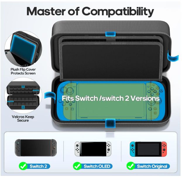 OIVO Switch 2 Carrying Case Compatible with Nintendo 2 2025, Large Switch 2 Travel Bag Fit for Joycon & Adapter