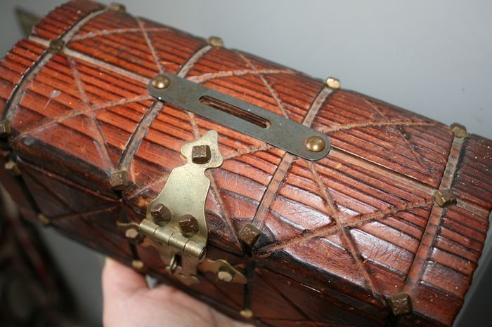 Antique Unusual Small Size Trunk -moneybox 8,2" x 3,4" H-4"