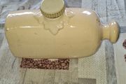 Vintage Cream-Glazed Stoneware Hot Water Bottle, commonly used as a bed or foot warmer during the 19th. Postage Available or Collection