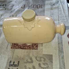 Vintage Cream-Glazed Stoneware Hot Water Bottle, commonly used as a bed or foot warmer during the 19th. Postage Available or Collection