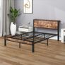 Double Bed Frame with Wooden Storage Shelf Headboard, Metal Platform Image 2