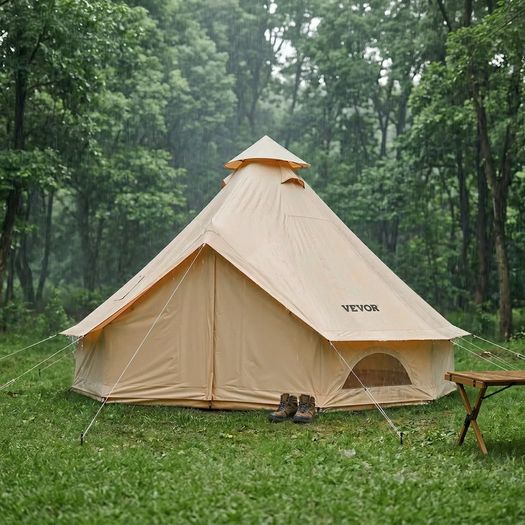 Oxford Bell Tent 4 Seasons 3 m Yurt Tent for Camping with Stove Jack Waterproof Breathable Holds up to 3 People with Zipped Detachable Floor