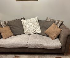 3 seater luxury leather and material cushion back sofa