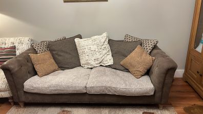3 seater luxury leather and material cushion back sofa