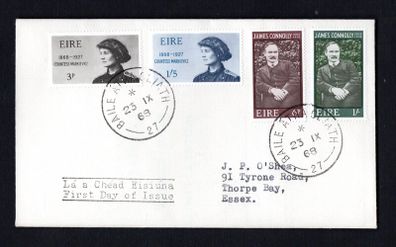 1968 Ireland Centenary of the Birth of Countess Markiewicz & Centenary of the Birth of James Connolly Commemorative Stamps Plain addressed First Day Cover (FDC)