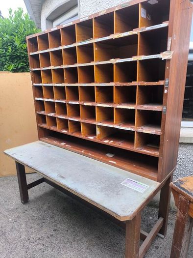 3 Original post office pigeon sorting benches