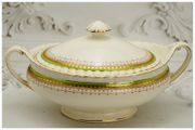 J&amp;g Meakin Sol Ware tureen Ironstone Covered Vegetable Tureen Green White &amp; Gold