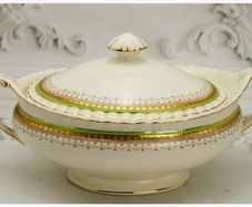J&g Meakin Sol Ware tureen Ironstone Covered Vegetable Tureen Green White & Gold