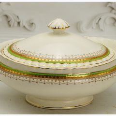 J&g Meakin Sol Ware tureen Ironstone Covered Vegetable Tureen Green White & Gold