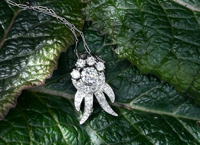 Antique Art Deco Diamond Cluster Pendant Necklace - Platinum