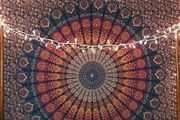 NEW SALE | Indian hippie Bohemian Psychedelic Peacock Mandala Wall hanging Bedding Tapestry (Golden Blue, Poster (30x40Inches)