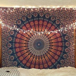 NEW SALE | Indian hippie Bohemian Psychedelic Peacock Mandala Wall hanging Bedding Tapestry (Golden Blue, Poster (30x40Inches)