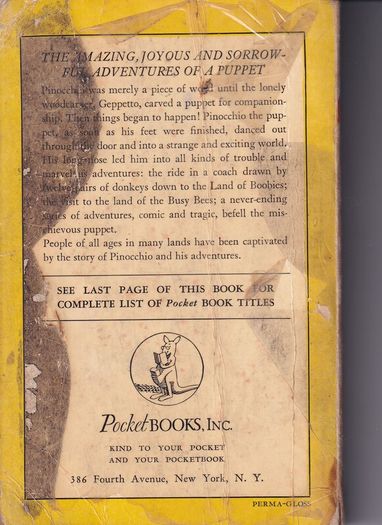 Pinocchio 6th Print 1940 Pocket Books New York