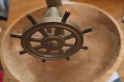 Vintage Brass Nautical Nut Cracker With Ships Wheel And Wooden Bowl, Vintage House Decor, Nautical marked  P. de Cazenove