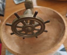 Vintage Brass Nautical Nut Cracker With Ships Wheel And Wooden Bowl, Vintage House Decor, Nautical marked  P. de Cazenove