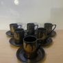 Vintage, Retro, Mid century, "Phoenix" Portmeirion Williams-Ellis/ Cuffley black and gold cups X6 saucers X6 c1970 Image 2