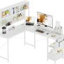 L Shaped Desk, 58 Computer desk with Storage Shelves, Reversible Gaming Desk with Power Outlet, Corner Desks for Home Office, Study, White Image 8
