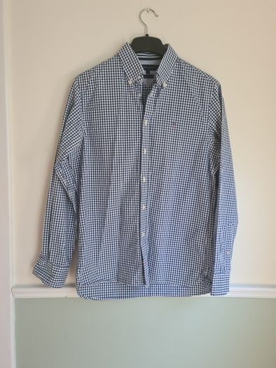 mens Tommy Hilfiger long sleeve check shirt Size Small navy blue white