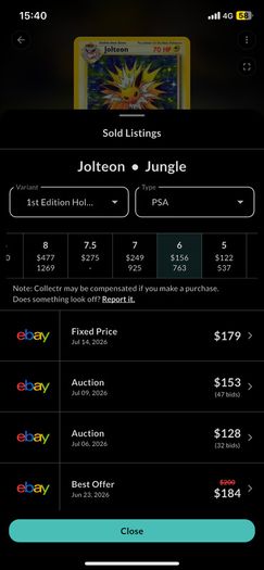 Pokemon card First edition jolteon holo jungle psa 6