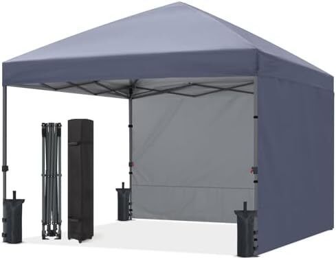 3x3M Pop up Gazebo With Two Side Panels Upgraded Roller Bag, 4 Weight Bags, Stakes and Ropes (Grey)