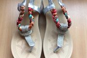 Ladies silver and multicolored toe post sandals size 5
